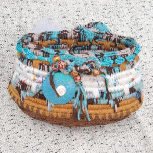 Handmade turquoise basket with ruttan base